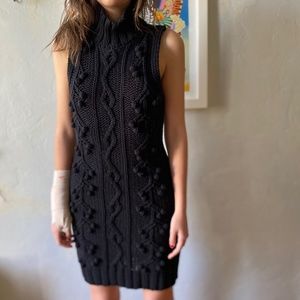 Minkpink Black Cable-Knit Sweater Dress